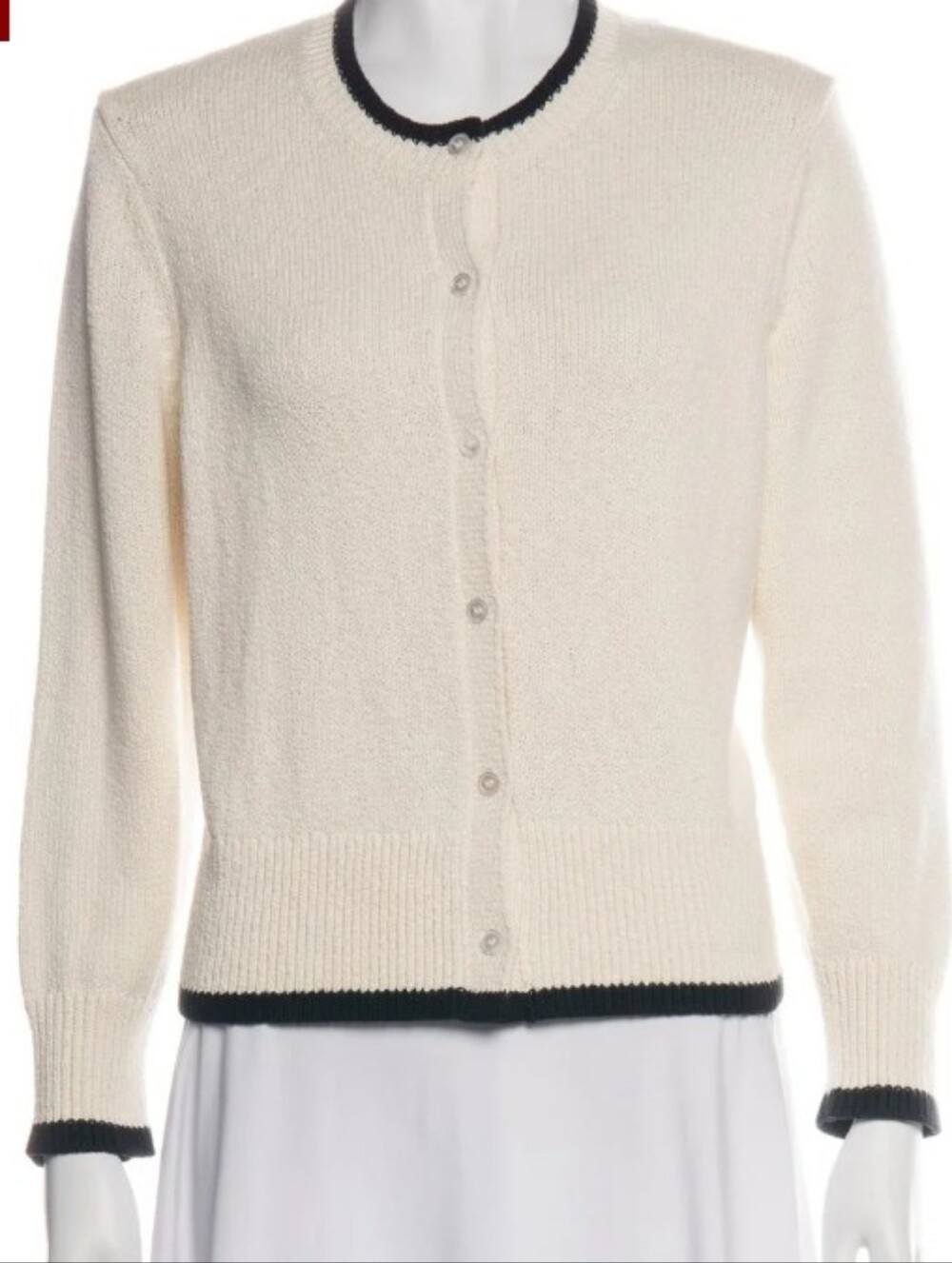 Theory Cream Knit Crewneck Sweater with Black Trim Size M